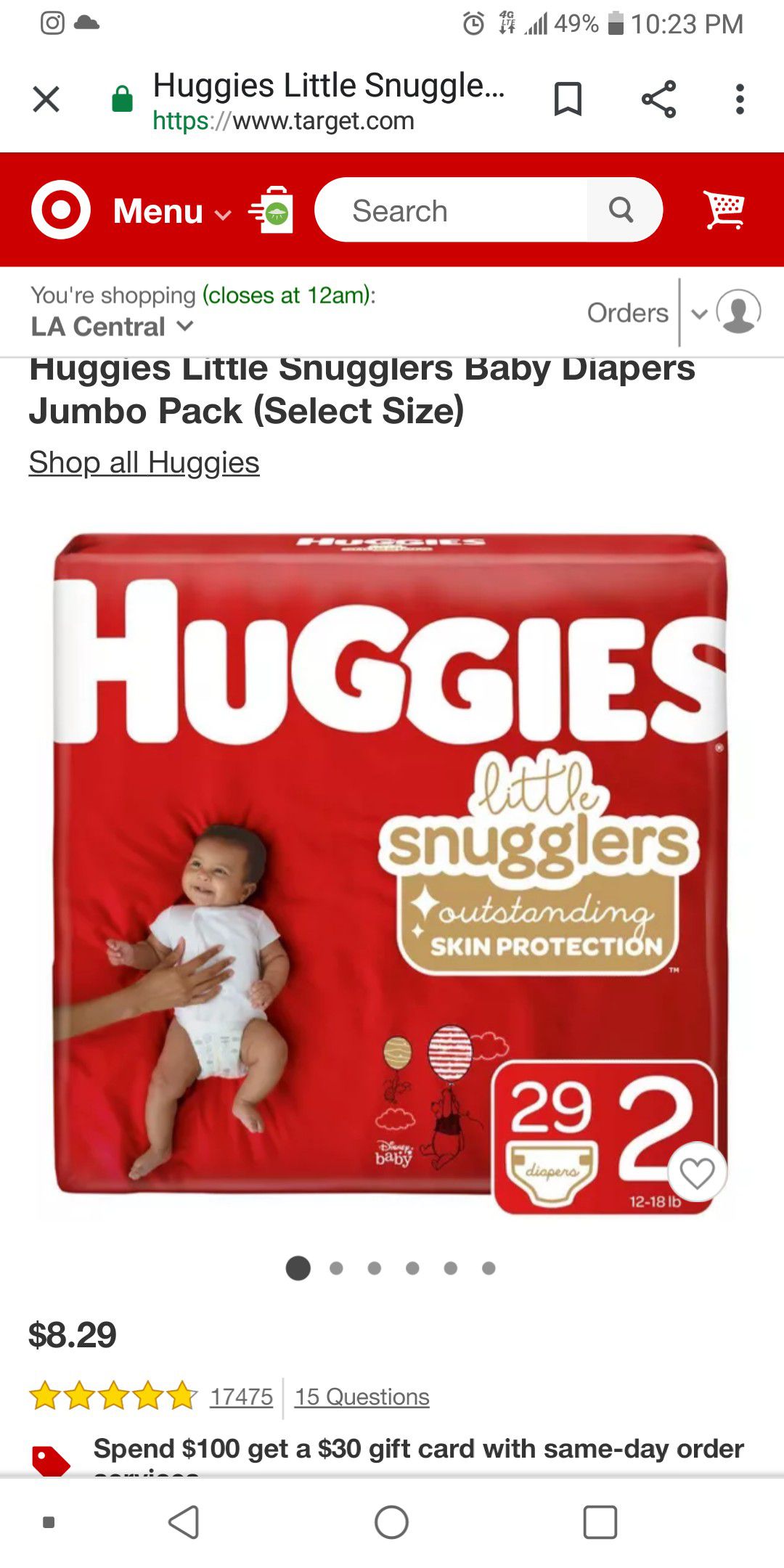 116 size 2 Huggies Snuggler $23