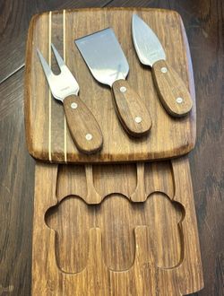 ACACIA CHEESE BOARD SET WITH DRAWER AND 3 KNIFES