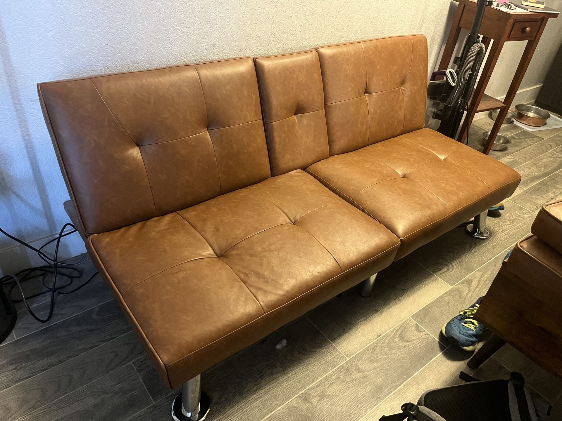Faux Leather Convertible Futon Sofa