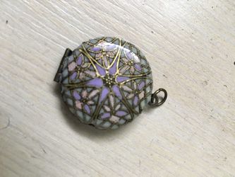 Handmade painted bronze locket pendant necklace