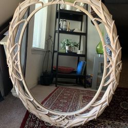 Hollywood regency palm frond oval mirror mid century