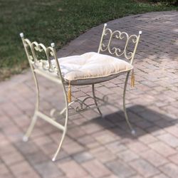 Vintage Mid Century Iron Vanity Bench, Footstool