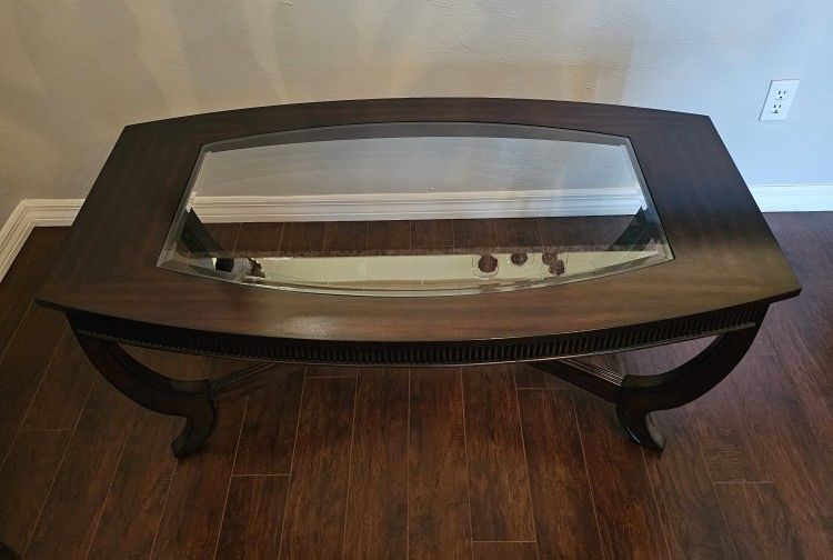 Mahogany Coffee Table With Glass Top