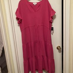 New - Signature by Robbie Bee Pink Tiered Ruffle Midi Sundress  Embrace casual elegance with this pink sundress featuring a tiered, ruffled design and