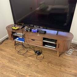 59 inch TV Stand With 2 Drawers And Shelves Designed To Fit 55"- 80" TVs with Power Outlet, Wood