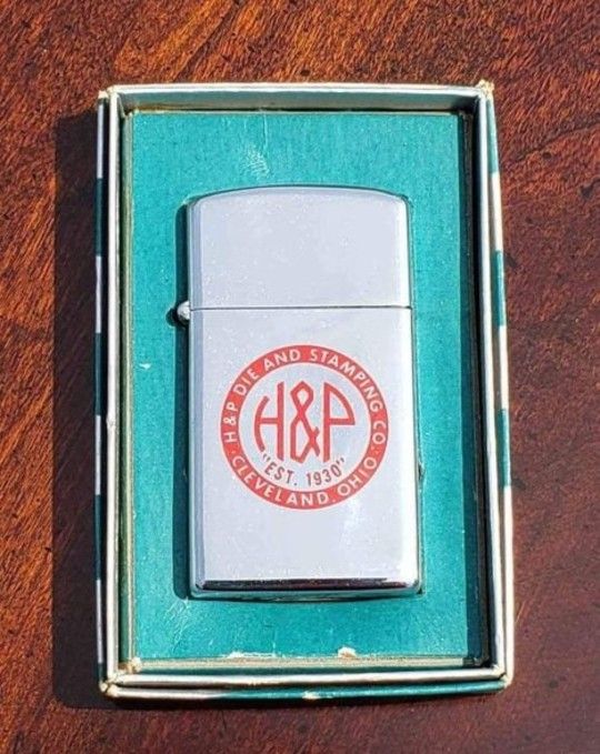 Vintage 1959 ZIPPO Slim Advertising Lighter - H & P Die And Stamping Cleveland Ohio - FIRM PRICE