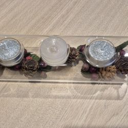 Decorative Candle Holder With Pinecones & Berries
