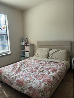 Bed Frame w Headboard & Mattress - Queen Size