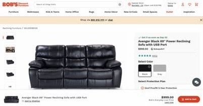 Avenger Black 89" Power Reclining Sofa with USB Port