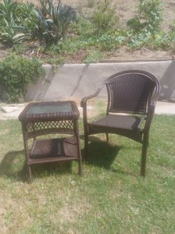 Outdoor set includes table and chair