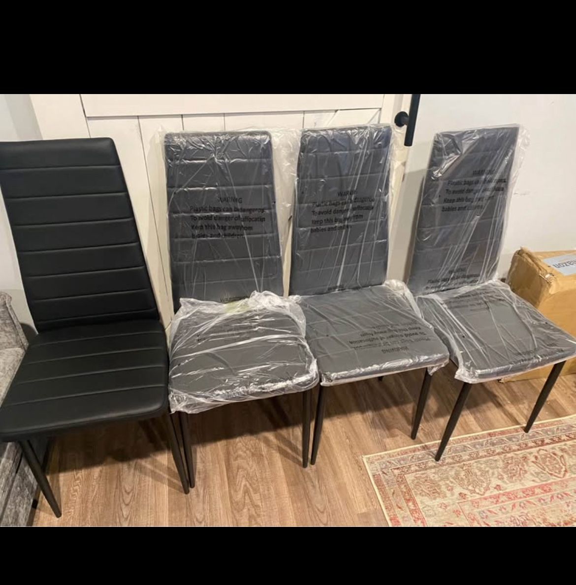 Modern Dining Chairs Black Set of 4 Leather