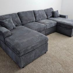 New‼️U Shaped Sectional Sofa Dark Gray Corduroy 