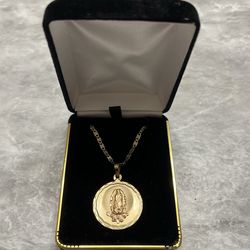 14K Solid Gold Virgin Mary chain set.