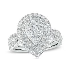 Genuine Zales 1 CT Pear-Shaped Multi-Diamond Engagement Ring 10K White Gold Size 7.5