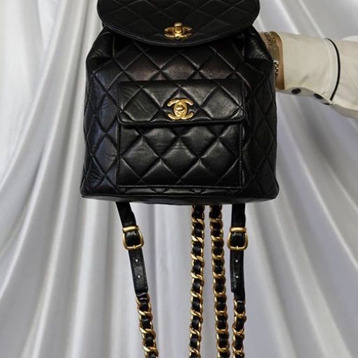 Chanel 17018971 Black Lambskin Double Pockets Drawstring Backpack