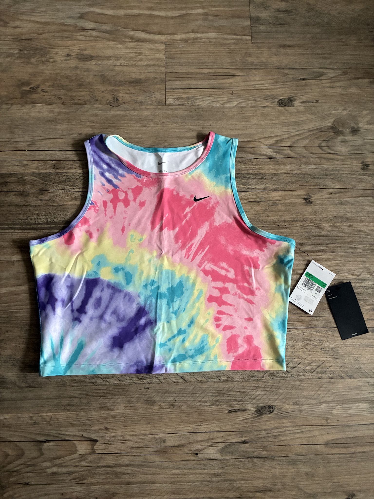 Nike Tie-Dye Cropped Tank Top - Pink, Turquoise, Yellow, Purple, Cream