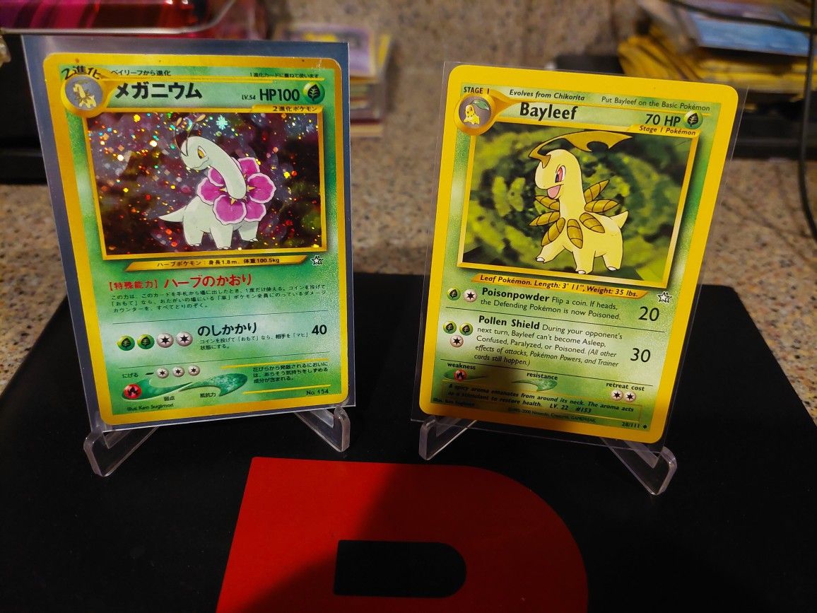 Pokemon Japanese Meganium 154 Holo Rare Neo Genesis with free Bayleef Pokémon Card