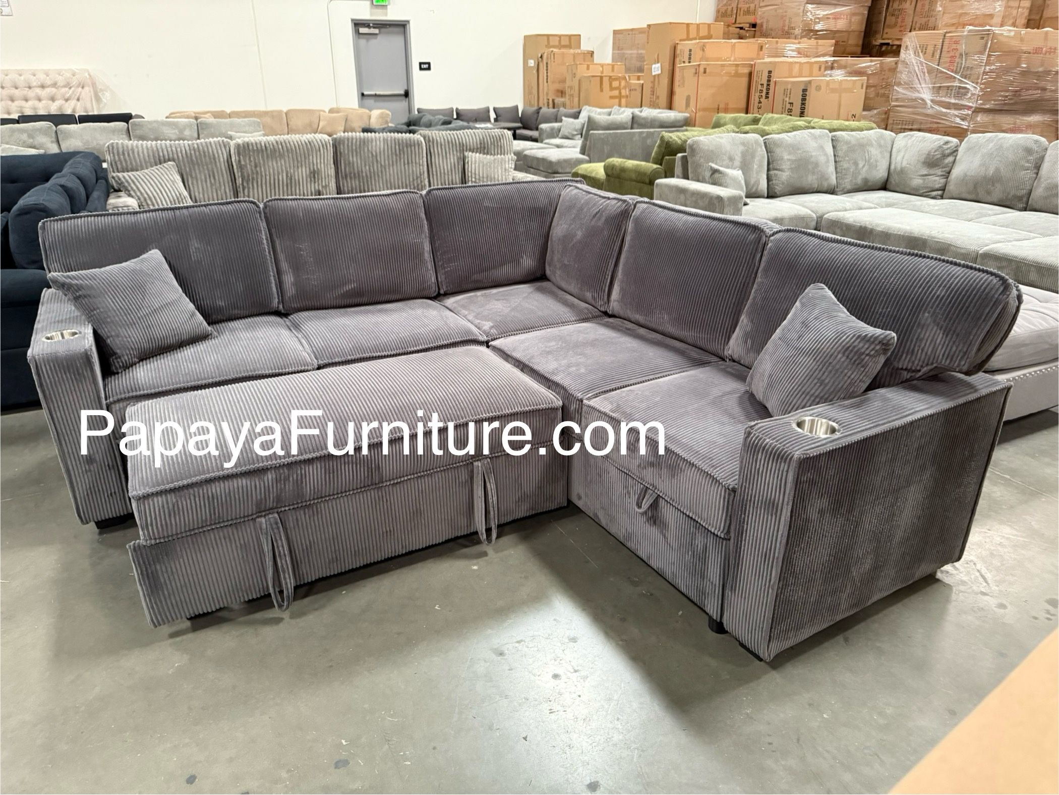 New! Dark Grey corduroy Sectional Sofa Bed, Sectional Sofa Bed, Grey Sofa, Sleeper Sofa, Grey Couch, Reversible Sectional,Sectional Sofa With USB PORT