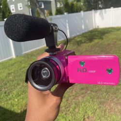 Rare Pink HD camcorder with Microphone,  32 GB memory card and Fish eye Lens . Beautiful 16 MEGAPIXELS Digital Camera ! BRAND NEW ! Photography