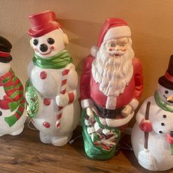 Vintage Blow Mold Lot Of 4 Christmas Molds Santa / Snowman Empire 