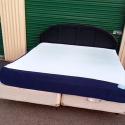 KING BED FRAME WITH BOX SPRING AND MATTRESS