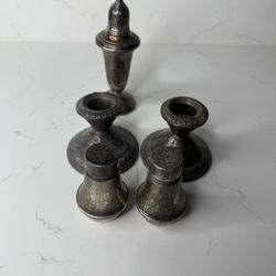 Vintage Sterling Silver Weighted Candle Stick Holders Salt/pepper Shakers