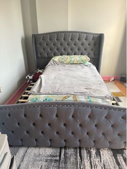 Gray Tufted Upholstered Bed Frame