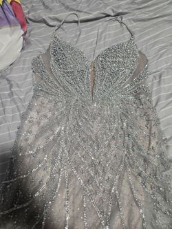 Silver nude corset long dress size 16
