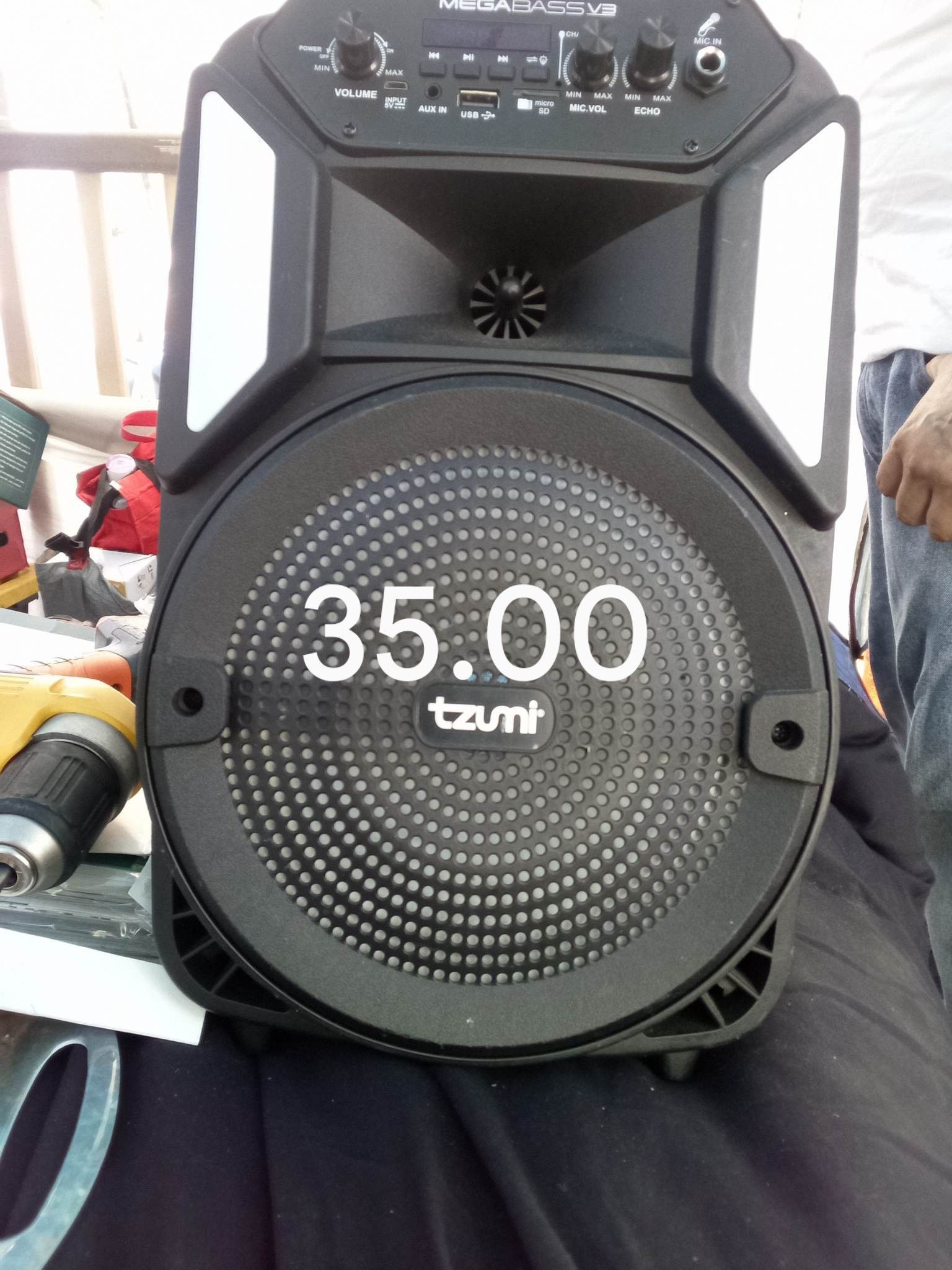 Tzumi Megabass Jobsite Speaker V3 Bluetooth Karaoke LED Battery Power, Black