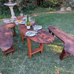 Handcrafted Live Edge Oak Table + Benches – Seats 4–6