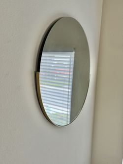 Mid- Century Modern - Round Mirror with Brass-Tone Accent