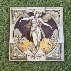 Antique 1880s English Minton Tile Four Seasons Spring by John Moyr Smith 6 Inches