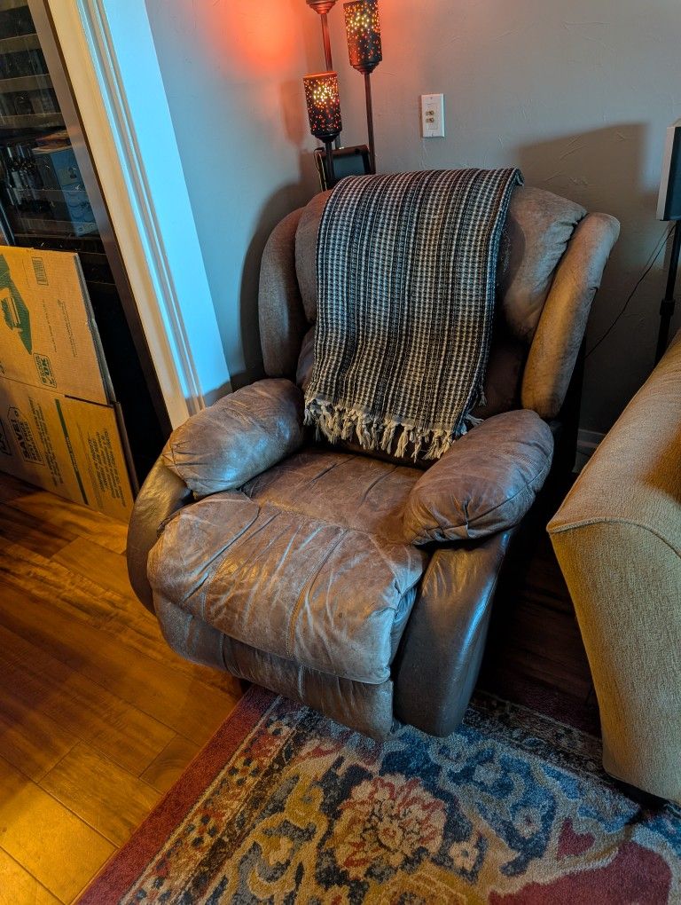 Leather recliner. Great for tall people