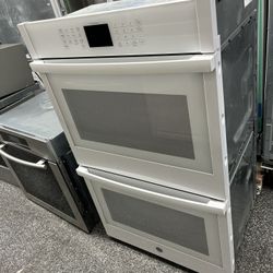 GE White 30” Double Oven Electric Self Clean Smart 