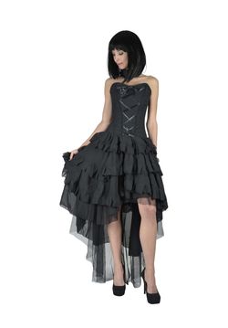 BURLESKA GOTHIC BEVERLY VAMPIRE WEDDING PROM VICTORIAN BLK CHIFFON Size 32