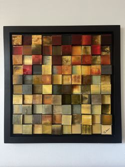 Mixed Media Multi Color 3D Block Art Piece