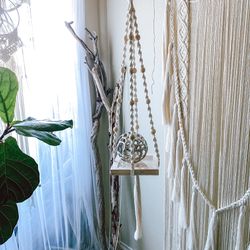 44” Handmade Macrame Plant Hanger Floating Shelf Boho Home Wall Decor  