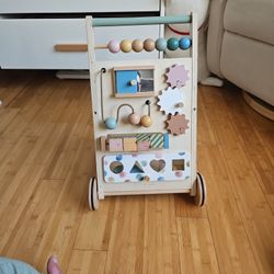 
Wooden Baby Walker with Adjustable Speed, Montessori Activity Push Walker Toy for Toddlers, Baby Gift Parents Love for Boys & Girls(Morandi)