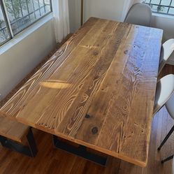 Custom Industrial Solid Wood Dining Table w/ Steel Base (Parkman Woodworks)