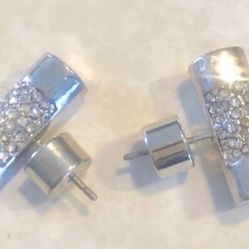 Michael KORS Silver Pave Swarovski Crystal Bar stud earrings NWOT
