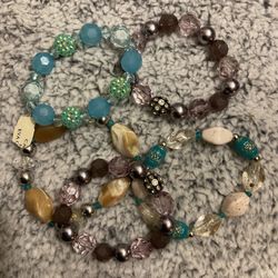 5 Large Beaded Stretch Bracelets,crystals,rhinestones Beach Stones..