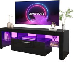 Black LED TV Stand with Large Storage Drawer