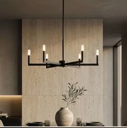 6-Light 36” wide LED Black Modern Spider Chandelier- brand new