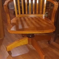 Antique American Yellow Oak Swivel /Height Adj. /rolling Bankers Chair With Arms.