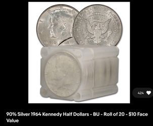 90% Silver 1964 Kennedy Half Dollars - BU - Roll of 20 - $10 Face Value