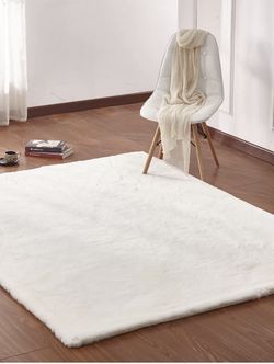Faux Fur White Area Rug