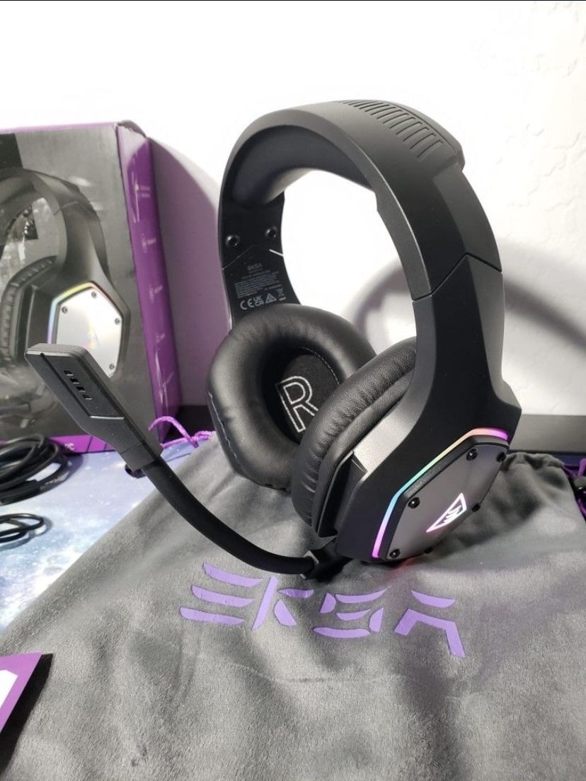 New EKSA Wireless Gaming Headset for PS4 PS5 PC, 7.1 Surround Sound Headset W/ Mic ENC & RGB Light, 36 Hour Battery, 2.4G USB Gaming Headphones