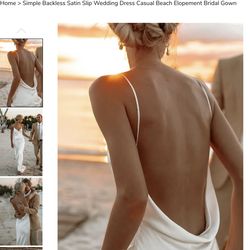 Simple Backless Satin Slip Wedding Dress Casual Beach Elopement Bridal Gown