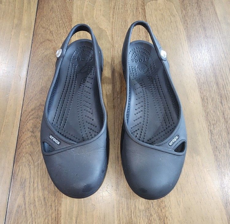Crocs Slip On Slide On Ballet Flats Mary Janes Black Sz 8 Womens