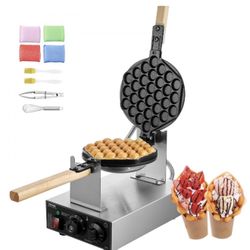  VEVOR Commercial Bubble Waffle Maker, 1400W Egg Pancake Baker Machine, Non-Stick Stainless Steel Egg Bubble Puff, 180° Rotatable, Temp and Time Contr